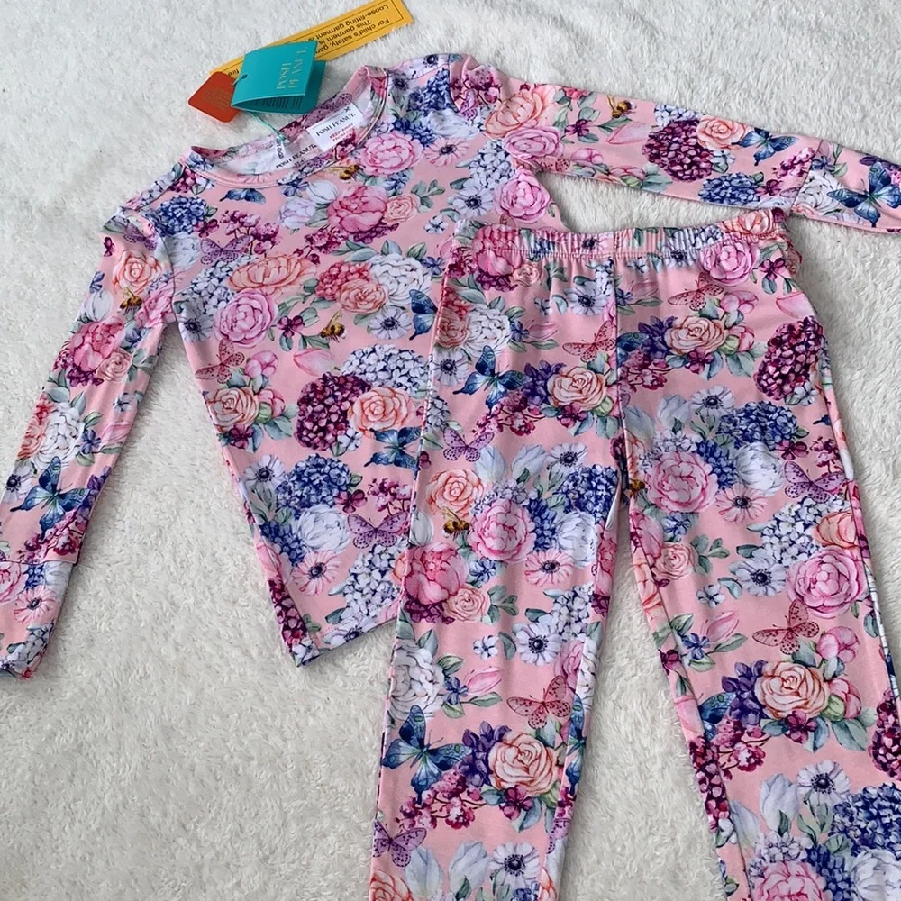 NWT Posh Peanut Lyric 2 pc. Basic Pink Floral Pajama Set 3T-4T